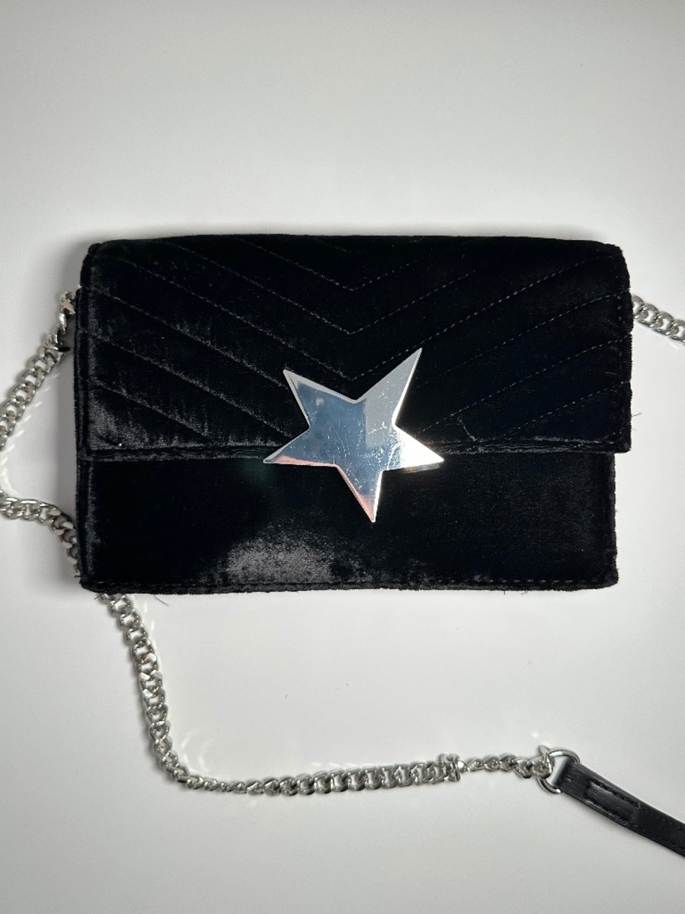 Black Velvet Small Crossbody Purse with Silver Star Celestial Whimsigoth Zara